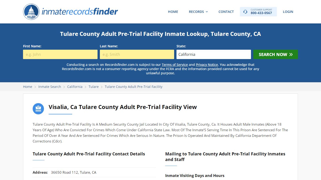 Tulare County Adult Pre-Trial Facility Roster & Inmate ...