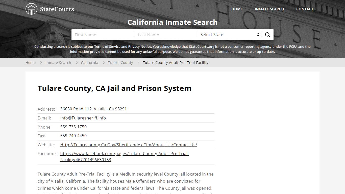 Tulare County Adult Pre-Trial Facility Inmate Records ...