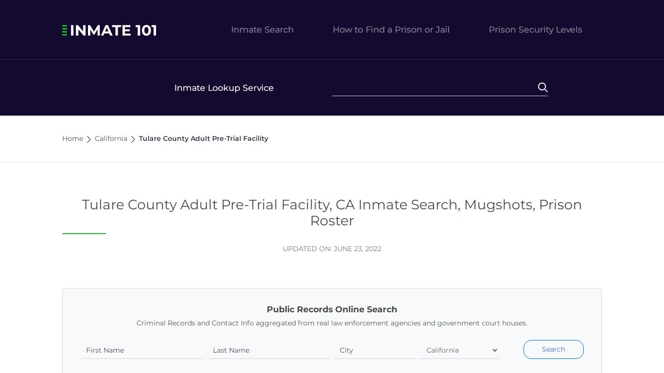 Tulare County Adult Pre-Trial Facility, CA Inmate Search ...